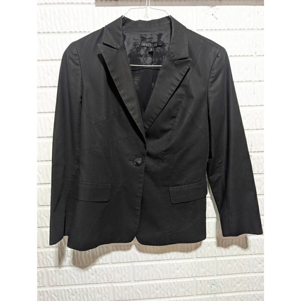 Lafayette 148 New York Women's Black Patchwork Style Seam Work Cotton Jacket Siz